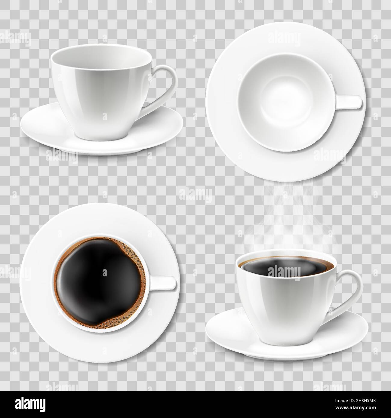 Set of coffee cups empty and with coffee. Ceramic cups or mugs with a  saucer, top view, side view. coffee mug set with hot drink, 3d vector  Isolated i Stock Vector Image