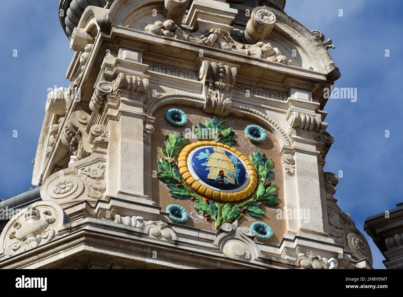 Ceramic Tiles of Beehive Design on Baroque Belfry or Clock Tower of the 1895 Belle Epopue-Style Tribunal Administratif Toulon Var Provence France Stock Photo