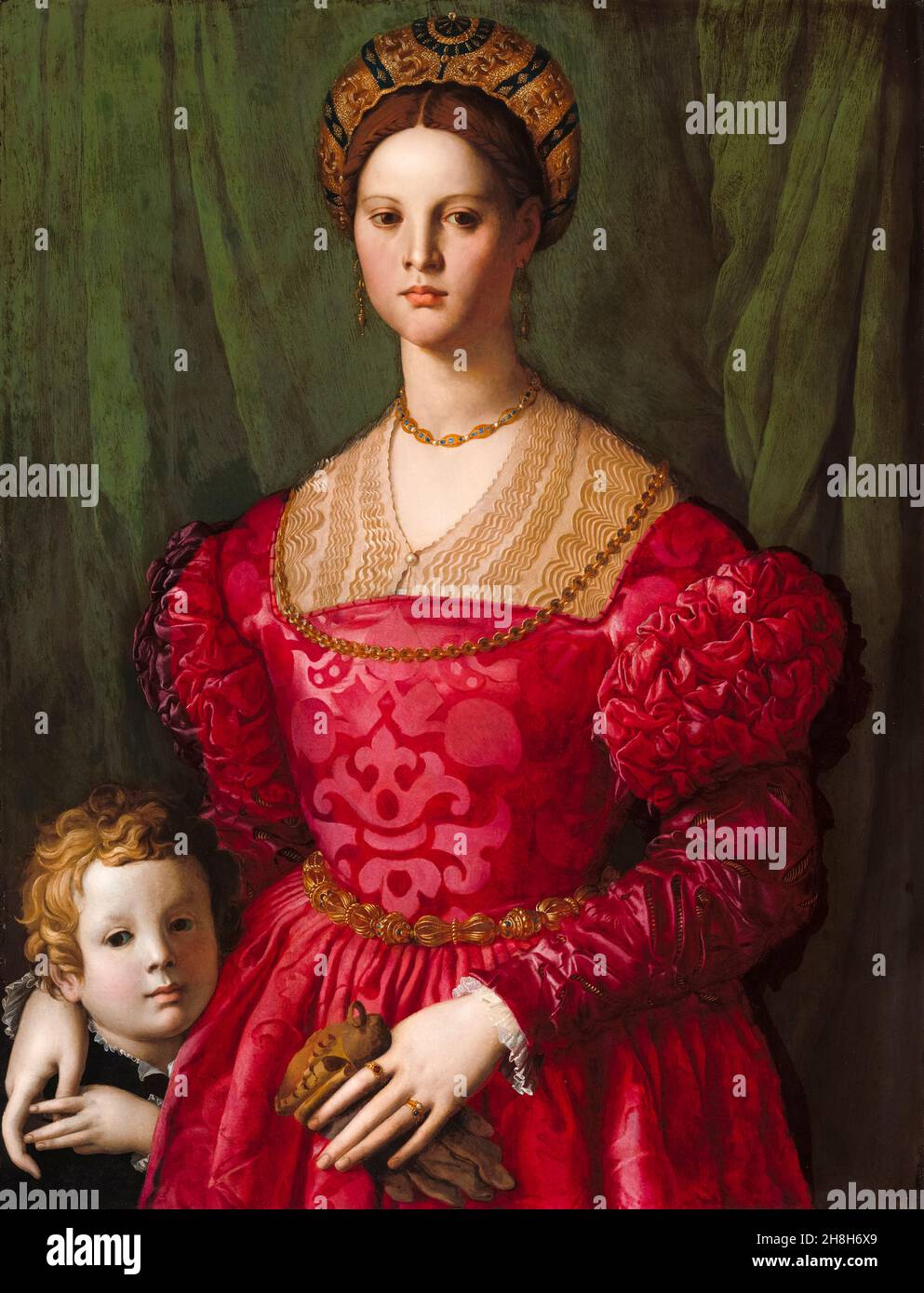 A Young Woman and her Little Boy, portrait painting by Agnolo Bronzino, circa 1540 Stock Photo
