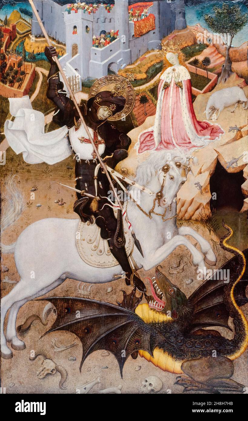 Saint George killing the Dragon, painting by Bernat Martorell, 1400-1452 Stock Photo