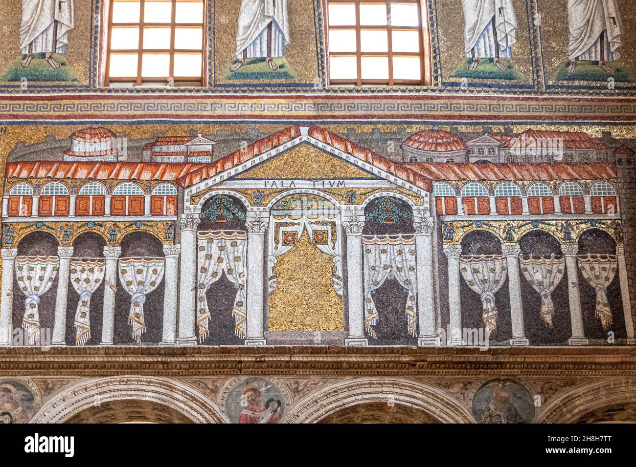 Ravenna, Italy - 01.11.2021 - The mosaic of the Palace of Theodoric the Great with 'damnatio memoriae' in the Basilica of Sant Apollinare Nuovo in Rav Stock Photo