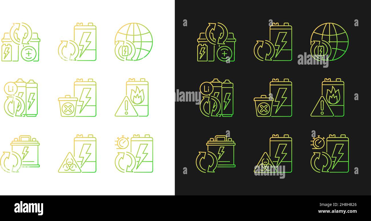 Battery reuse gradient icons set for dark and light mode Stock Vector