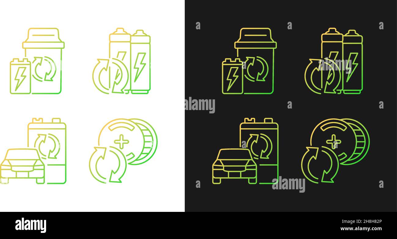 Recyclable battery types gradient icons set for dark and light mode Stock Vector
