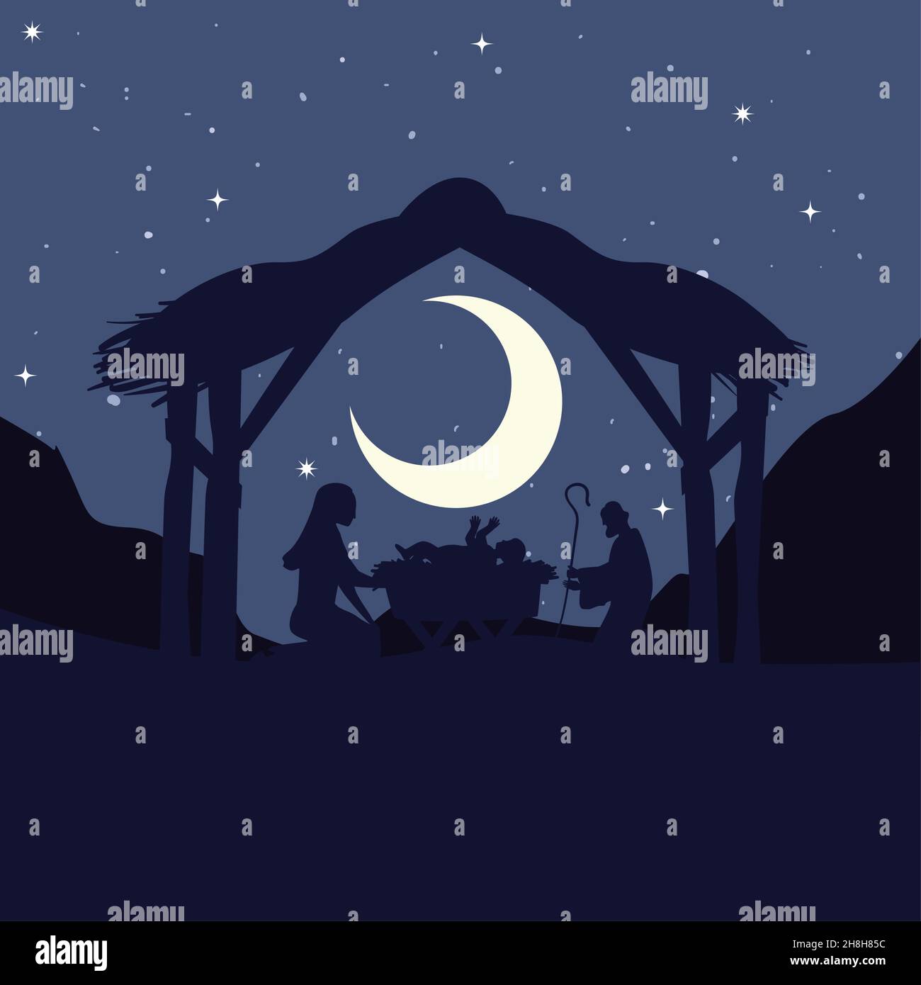 Nativity Manger Poster On Night Stock Vector Image & Art - Alamy