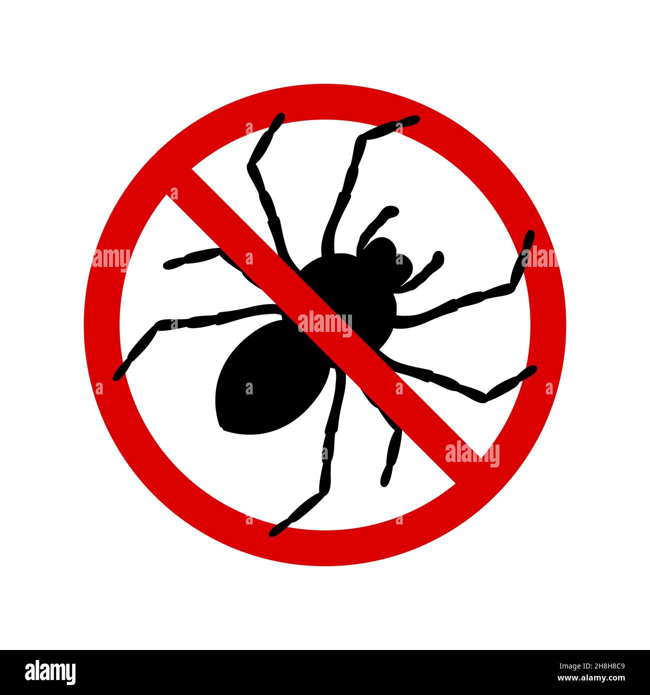 No spiders with ban sign. Anti tarantula pest control ban, prohibition parasitic insects silhouette vector. Stop spider insects vector icon, symbol Stock Vector