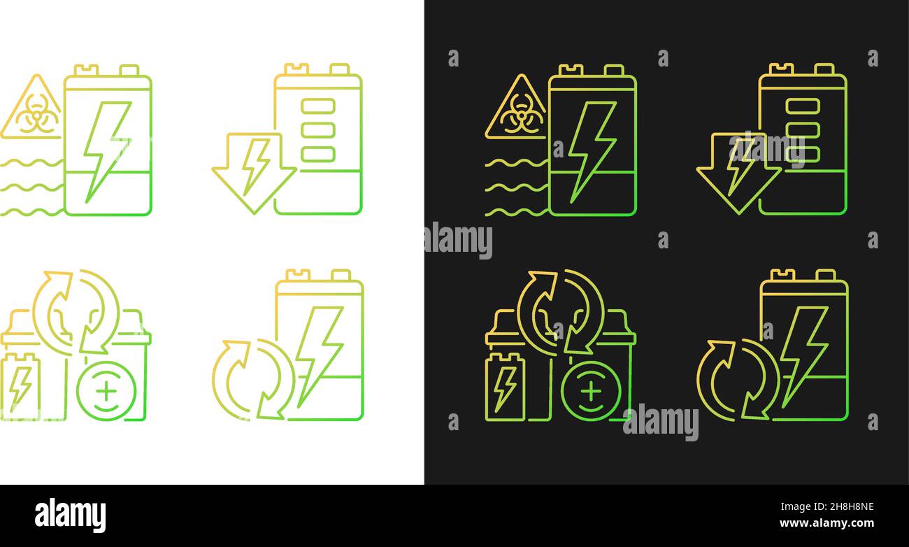 Battery reuse gradient icons set for dark and light mode Stock Vector