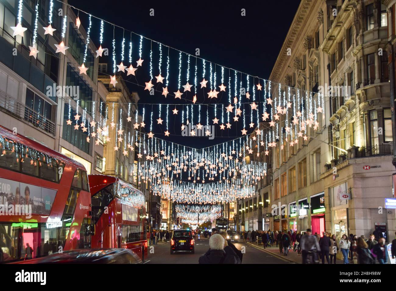 London, UK. 25th November 2021. Christmas lights in Oxford Street Stock