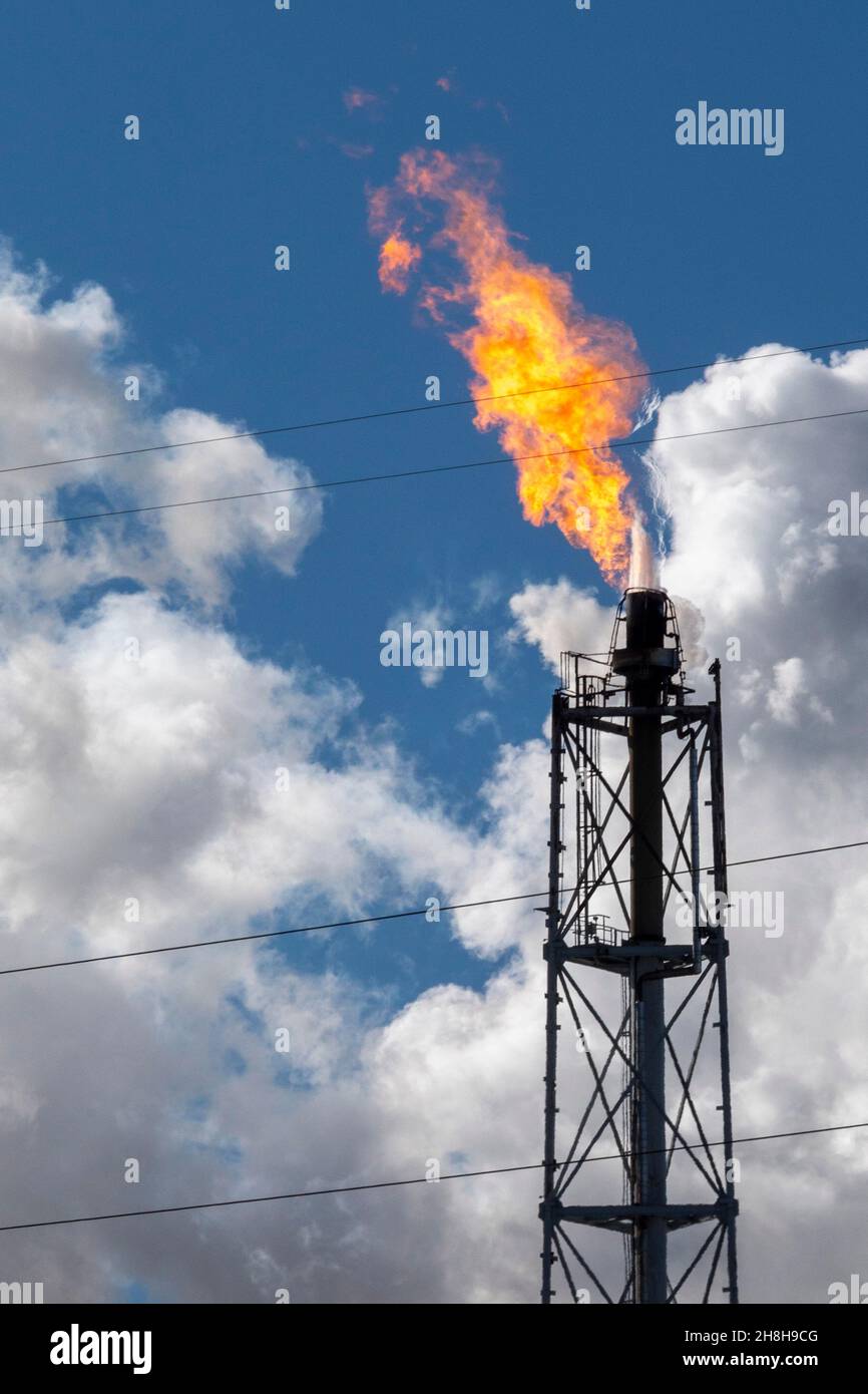 Oregon, Ohio - Gas is flared off at the Toledo Oil Refinery. Stock Photo