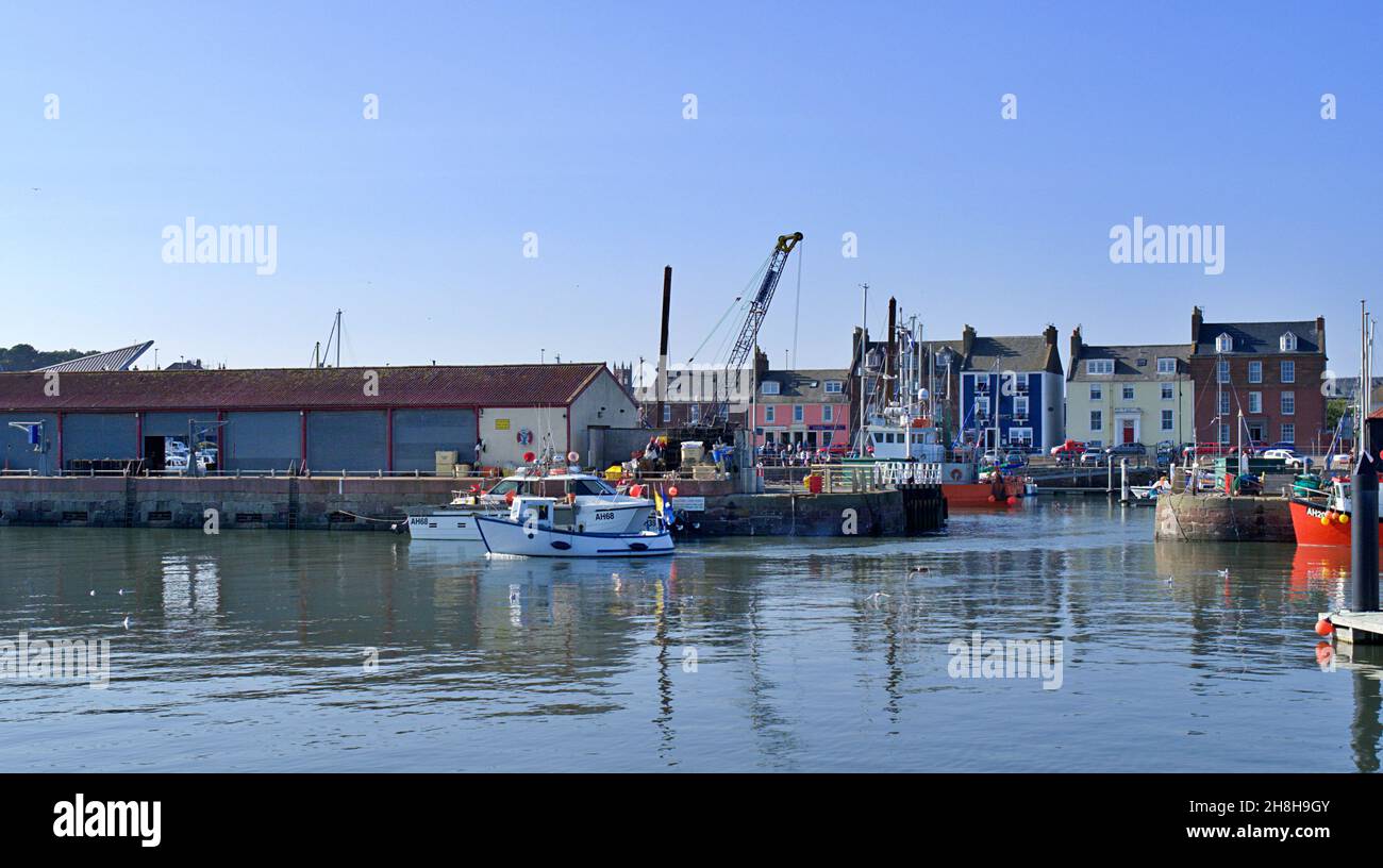 Boats and ships in Arbroath Harbour in August 2021 Stock Photo