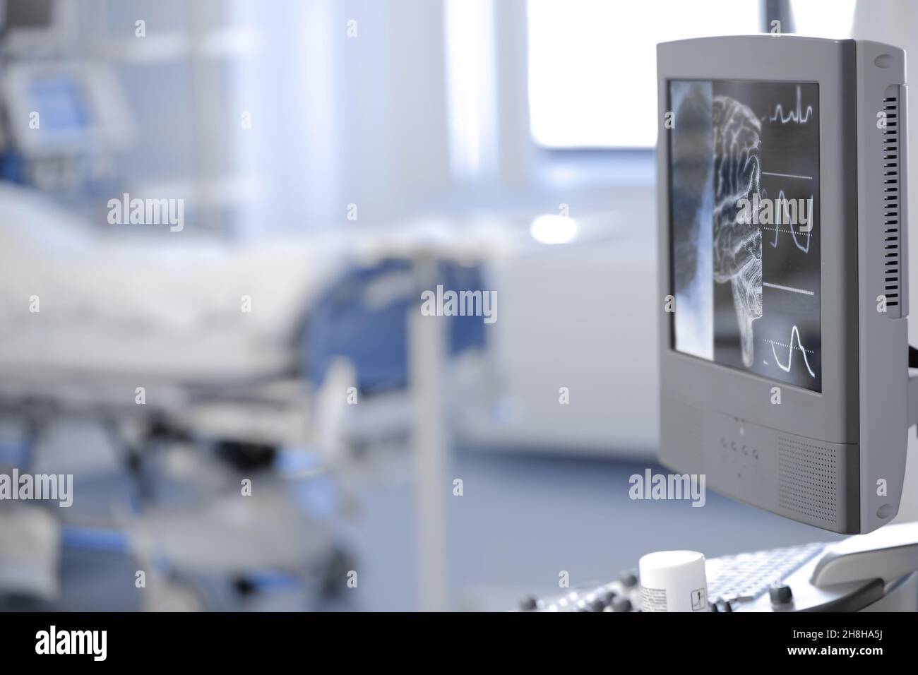 Medical test results depicted on the computer monitor in the patient's