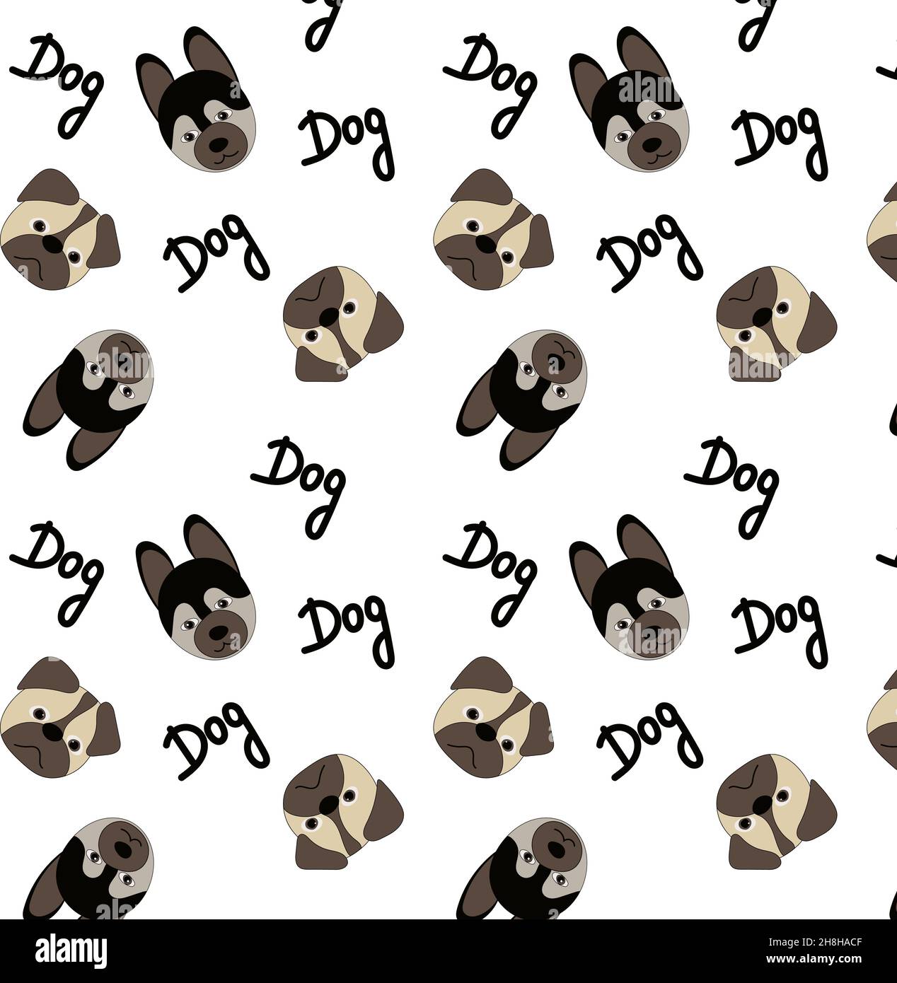 seamless pattern with husky and pug dogs with words Stock Vector