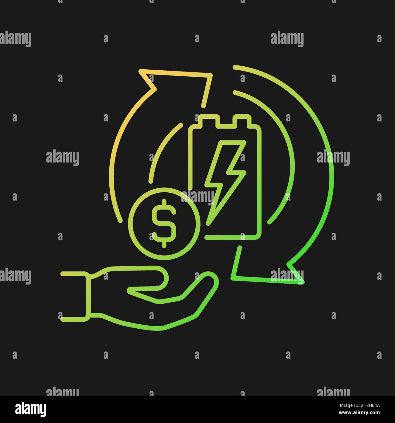 Recycling batteries for money gradient vector icon for dark theme Stock Vector