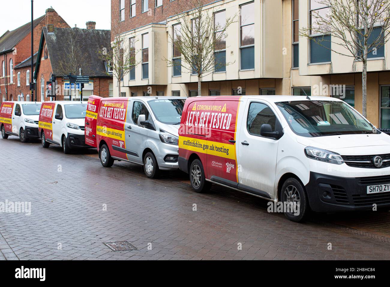 Covid19 coronavirus test vans. Shortages of lateral flow tests are now being reported Stock Photo