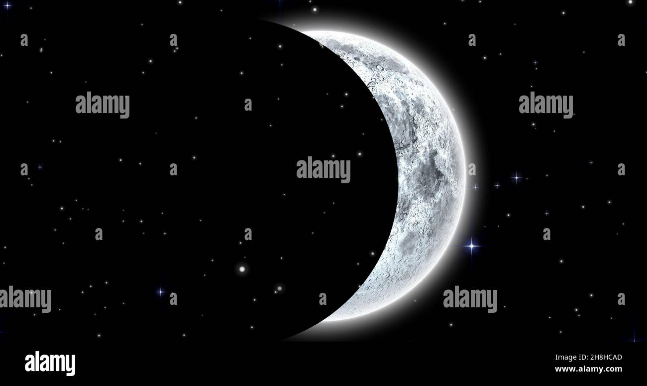 Digital composite of crescent moon and star field at night with copy space Stock Photo