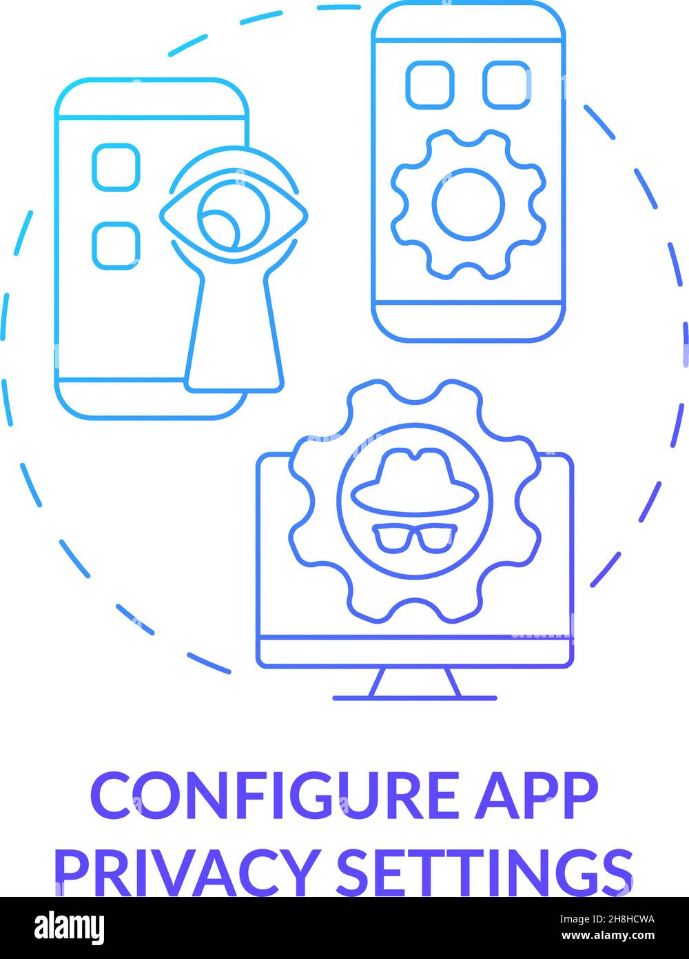 App privacy settings for safety blue gradient concept icon Stock Vector