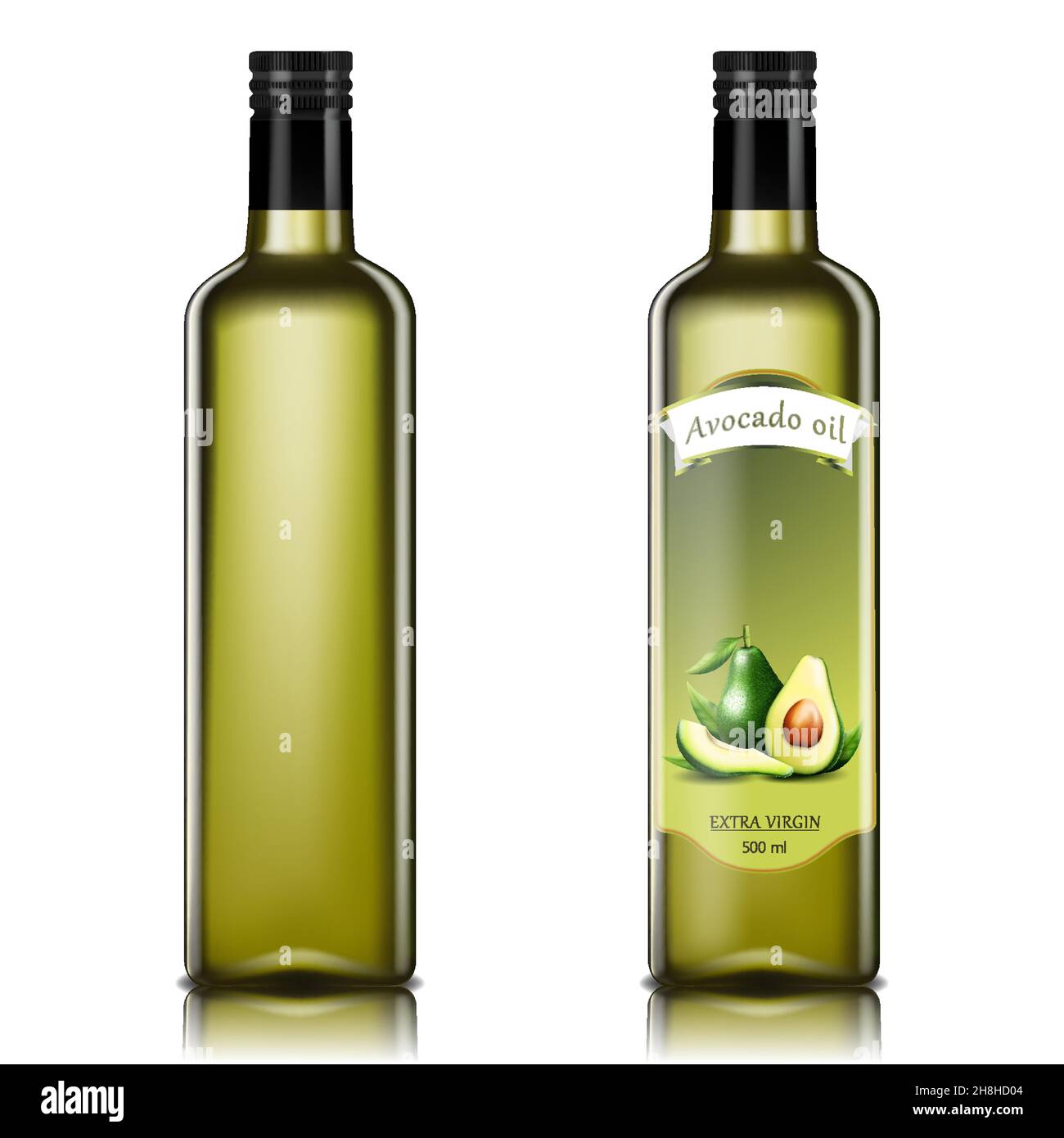 Avocado Oil Bottles, Oil Glass Bottles. realistic 3d vector