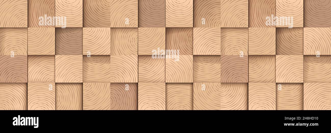 Square shape cross section wooden tiles, horizontal vector background. Stock Vector