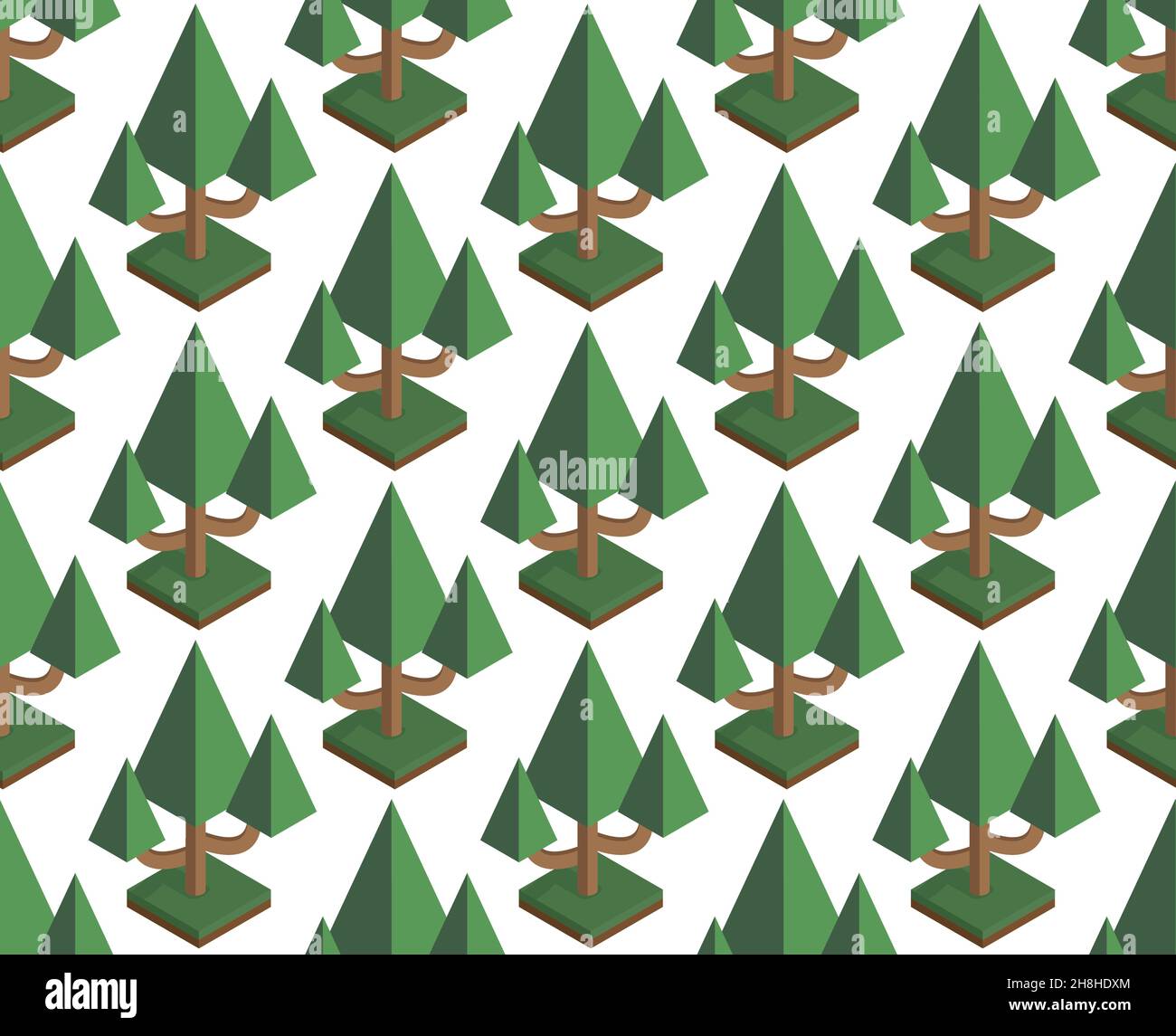 Seamless vector pattern in trees isometric. Forest on a white background eps Stock Vector