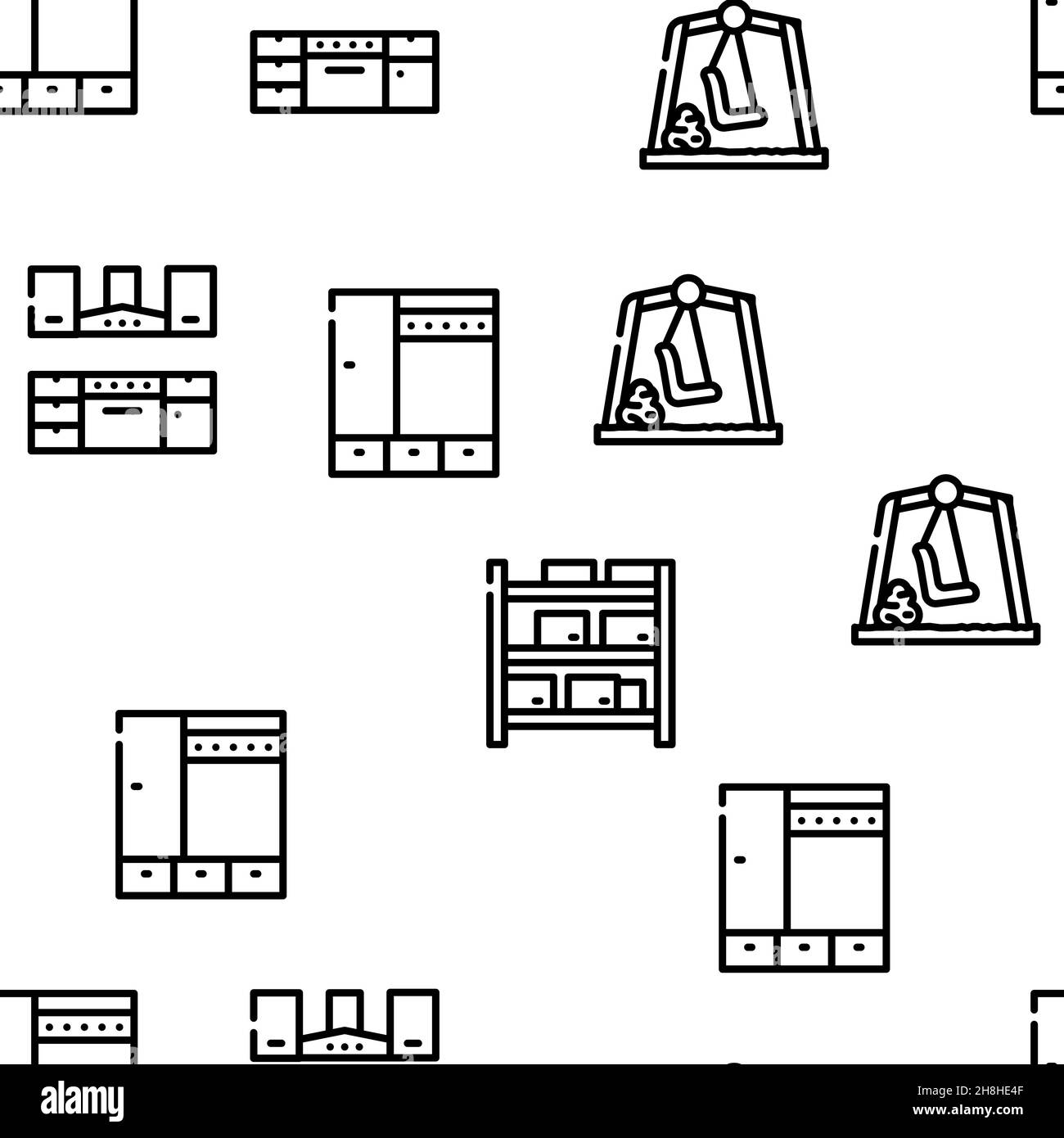 Furniture House Room Interior Vector Seamless Pattern Stock Vector