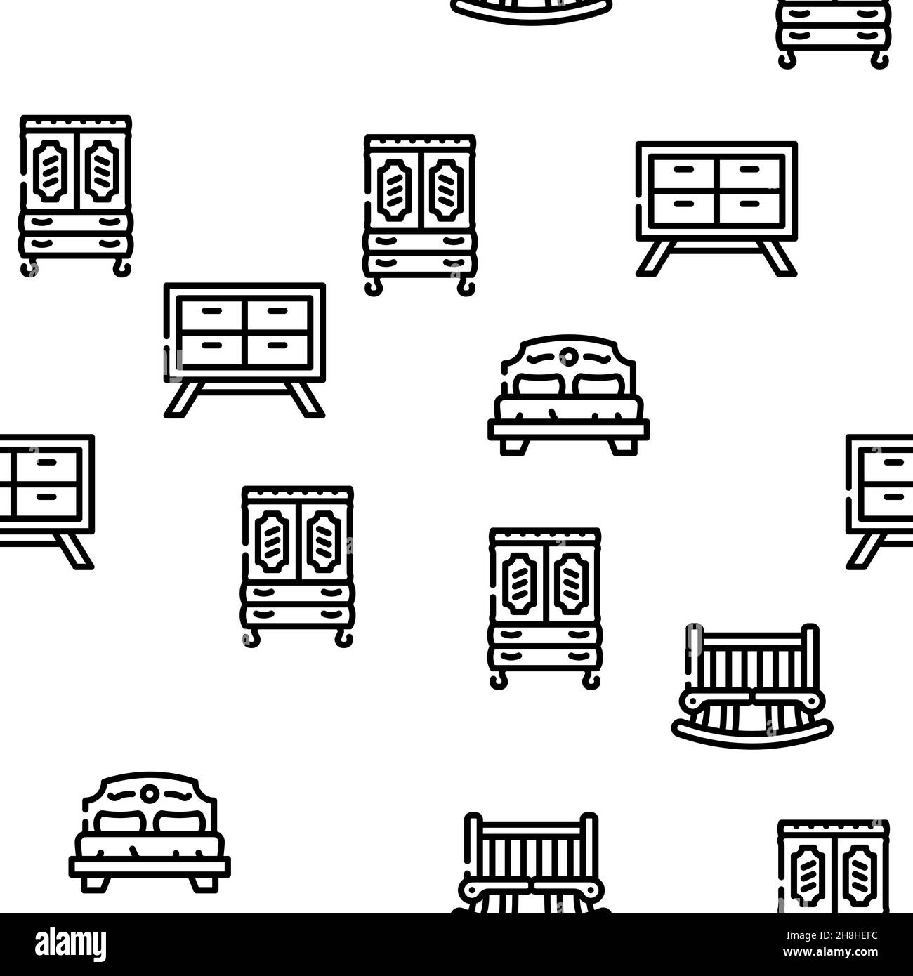 Furniture House Room Interior Vector Seamless Pattern Stock Vector ...