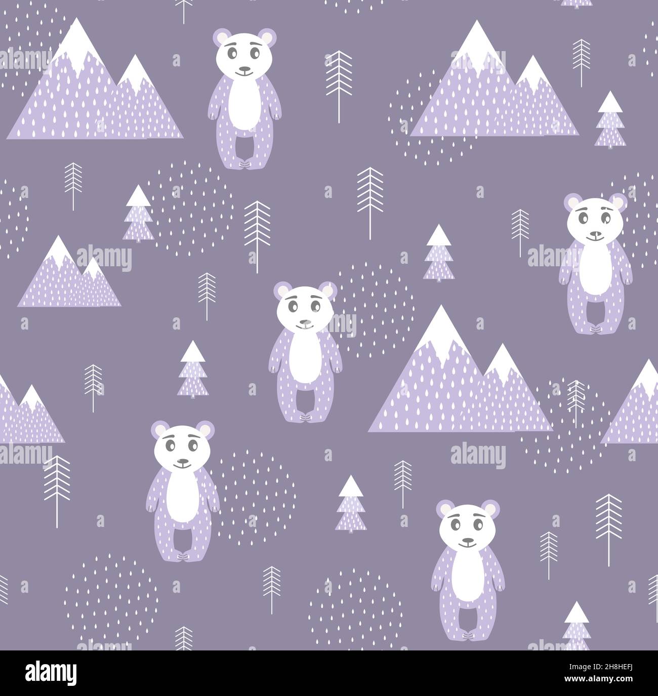 Vector Scandinavian pattern. Animals, bear wigwam mountains ascetic eps Stock Vector