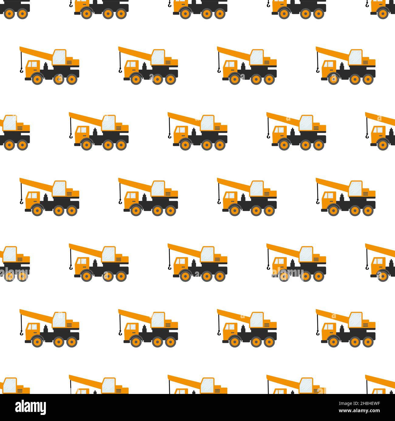 Seamless Pattern With Construction Tracks: Dipper, Bulldozer, Tractor, Excavator, Concrete Mixer Flat Vector Illustration Stock Vector