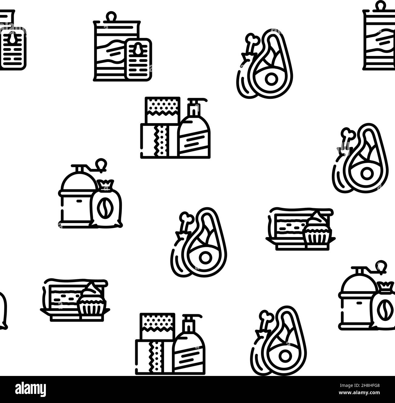 Supermarket Selling Department Vector Seamless Pattern Stock Vector