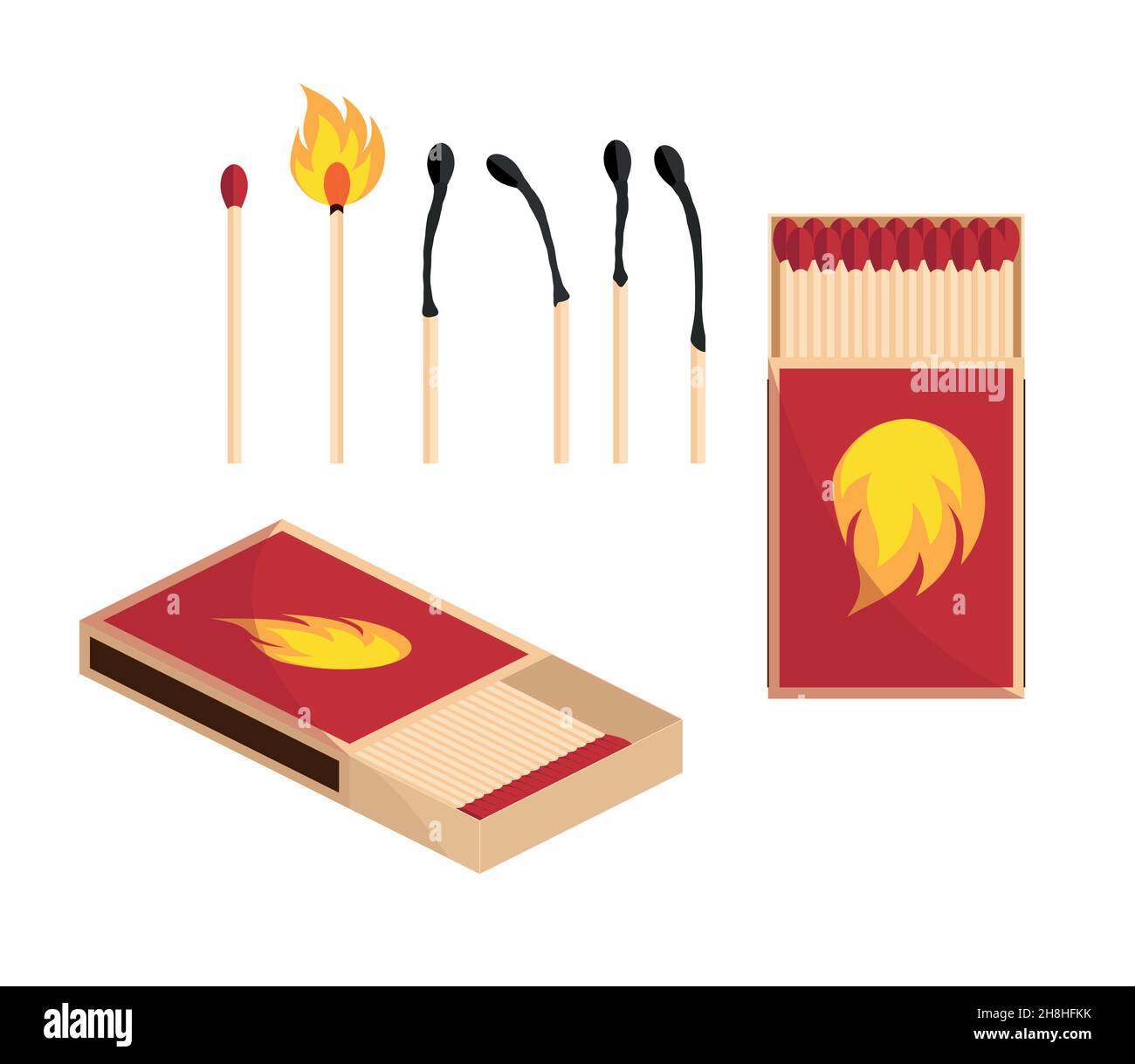Matches vector, burned match, burning match, rest of the match eps