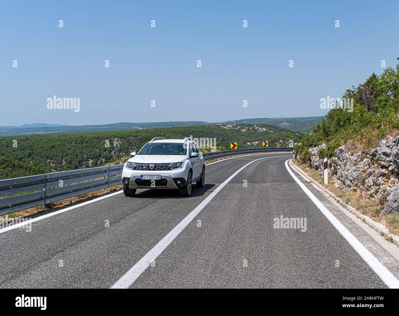 Dacia duster car on the highway In Skradin, Croatia. Stock Photo