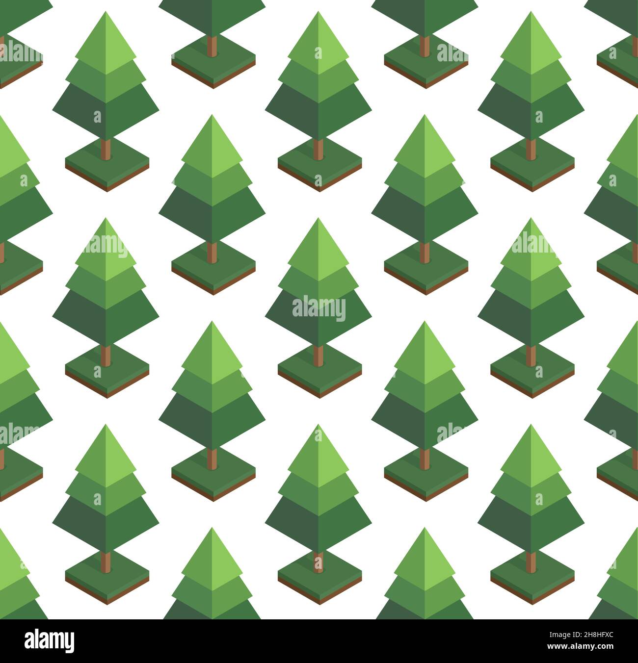 Seamless vector pattern in trees isometric. Forest on a white ...