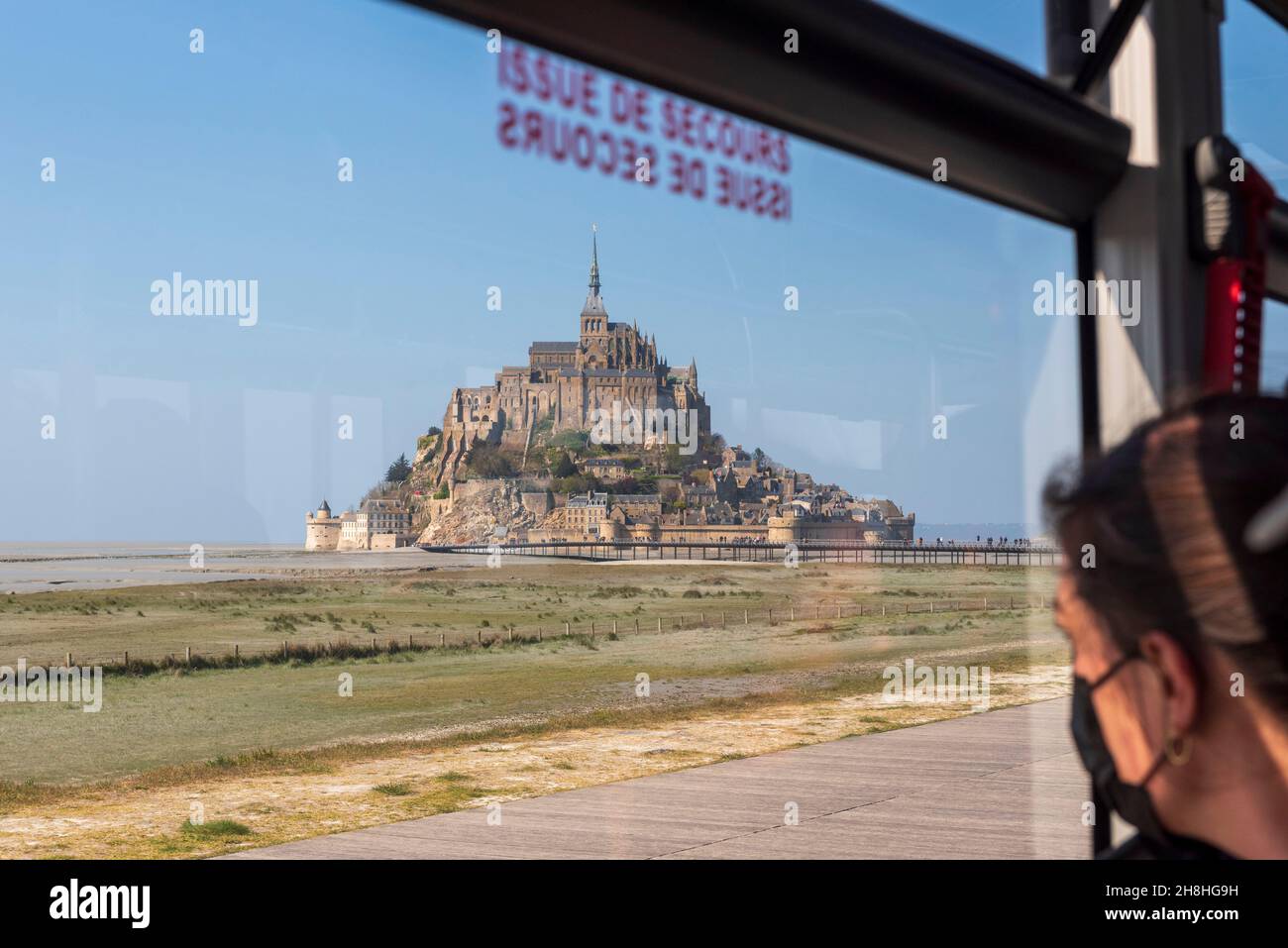 France, Manche, Mont Saint Michel Bay listed as World Heritage by UNESCO, Abbey of Mont Saint Michel, The Mont from the Le Passeur shuttle Stock Photo