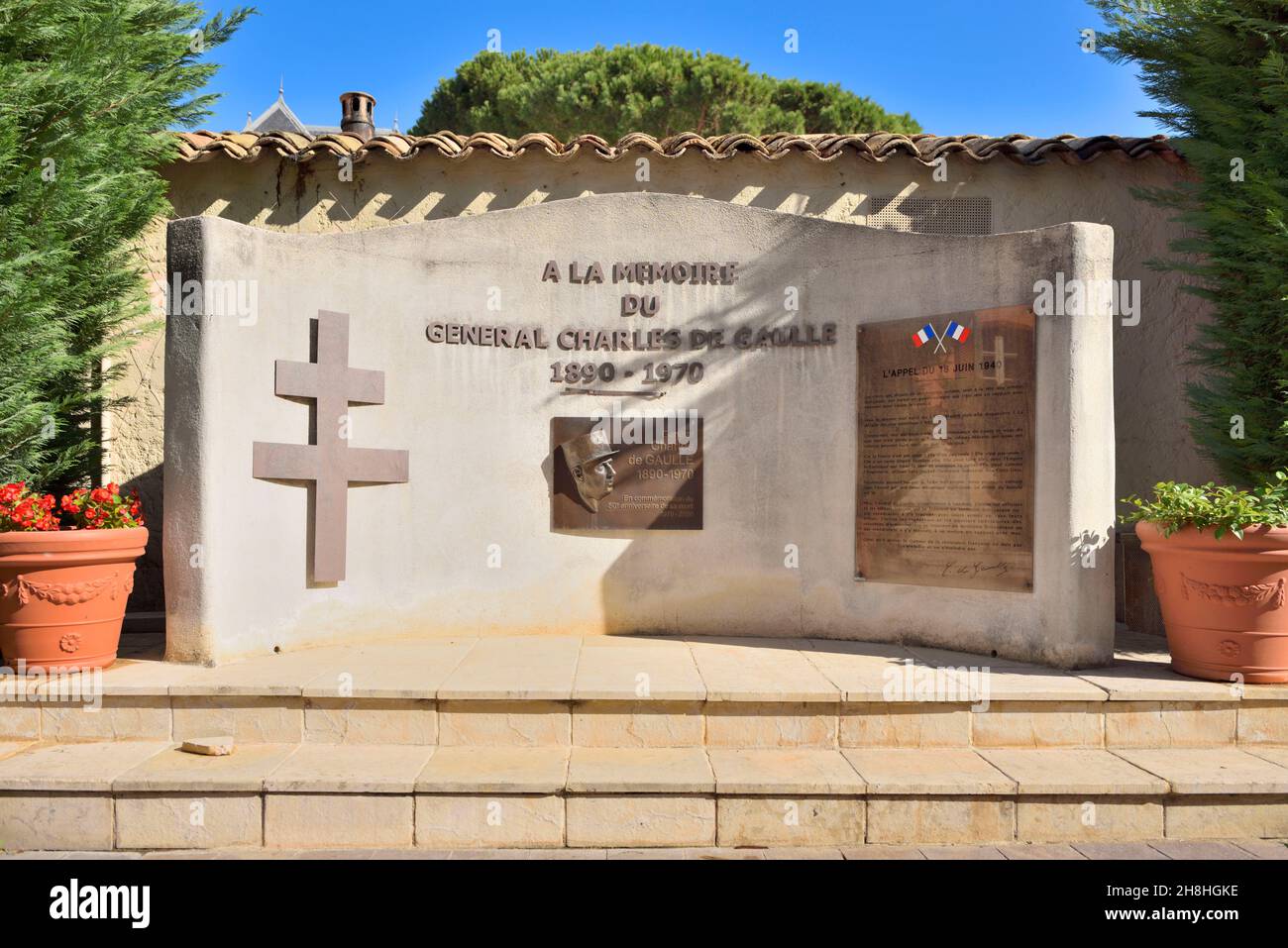 France, Var, Saint-Tropez, Commemorative plaque to Genaral De Gaulle Stock Photo