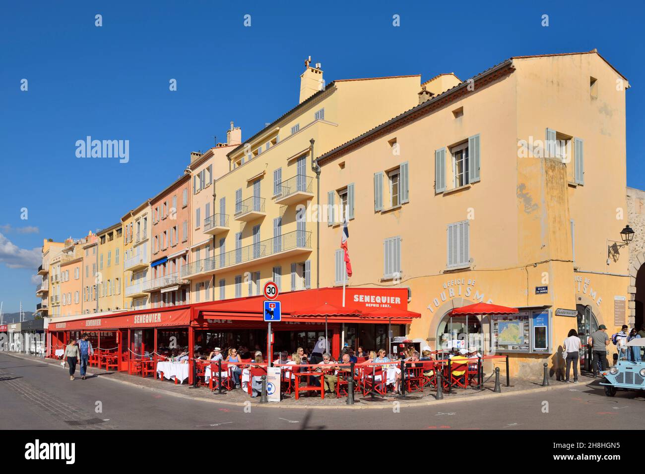France, Var, Saint Tropez, quai Jean Jaures, Cafe Senequier founded in 1887 Stock Photo