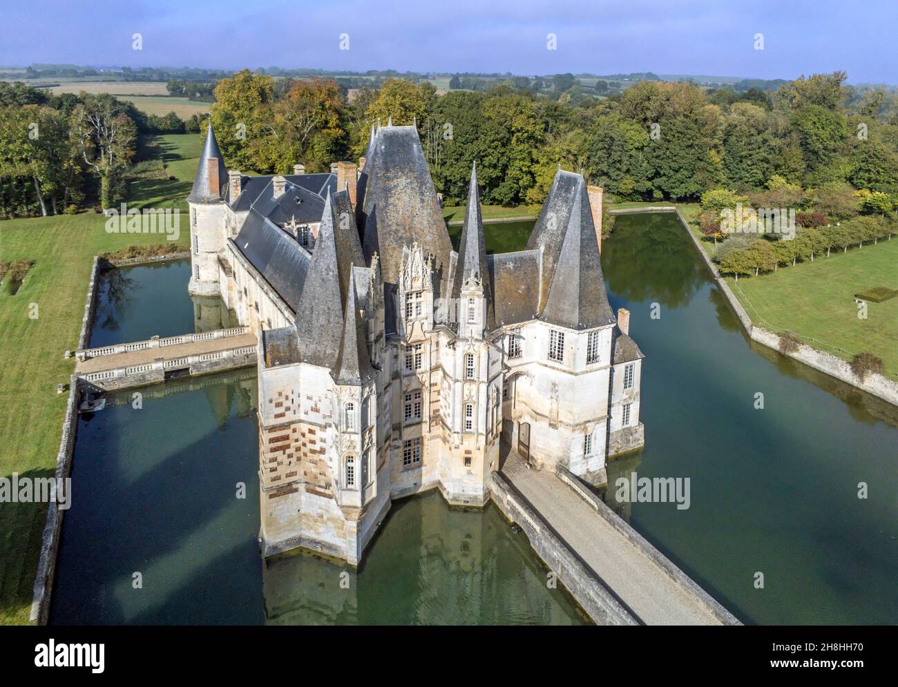 France, Orne, Mortree, the castle of o (aerial view) Stock Photo