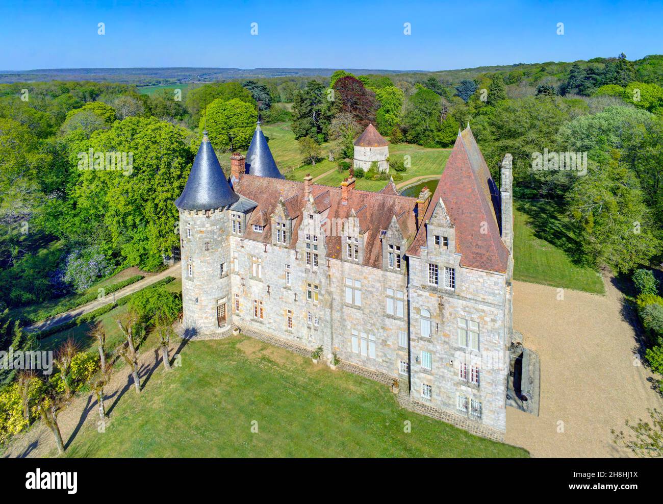 France, Yvelines, Longvilliers, the castle of Plessis-Mornay (aerial view) Stock Photo