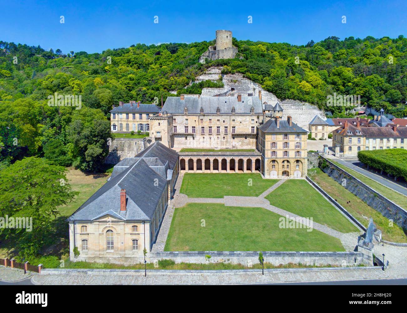 France, Val-d'Oise, La Roche-Guyon labeled Les Plus Beaux Villages de France (The Most Beautiful Villages of France), the castle Stock Photo