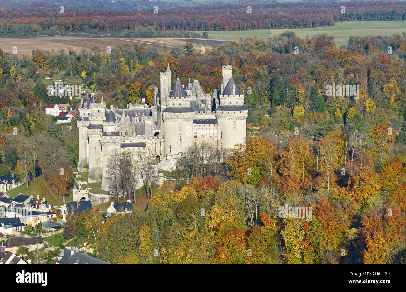 France, Oise, Pierrefonds (aerial view) Stock Photo