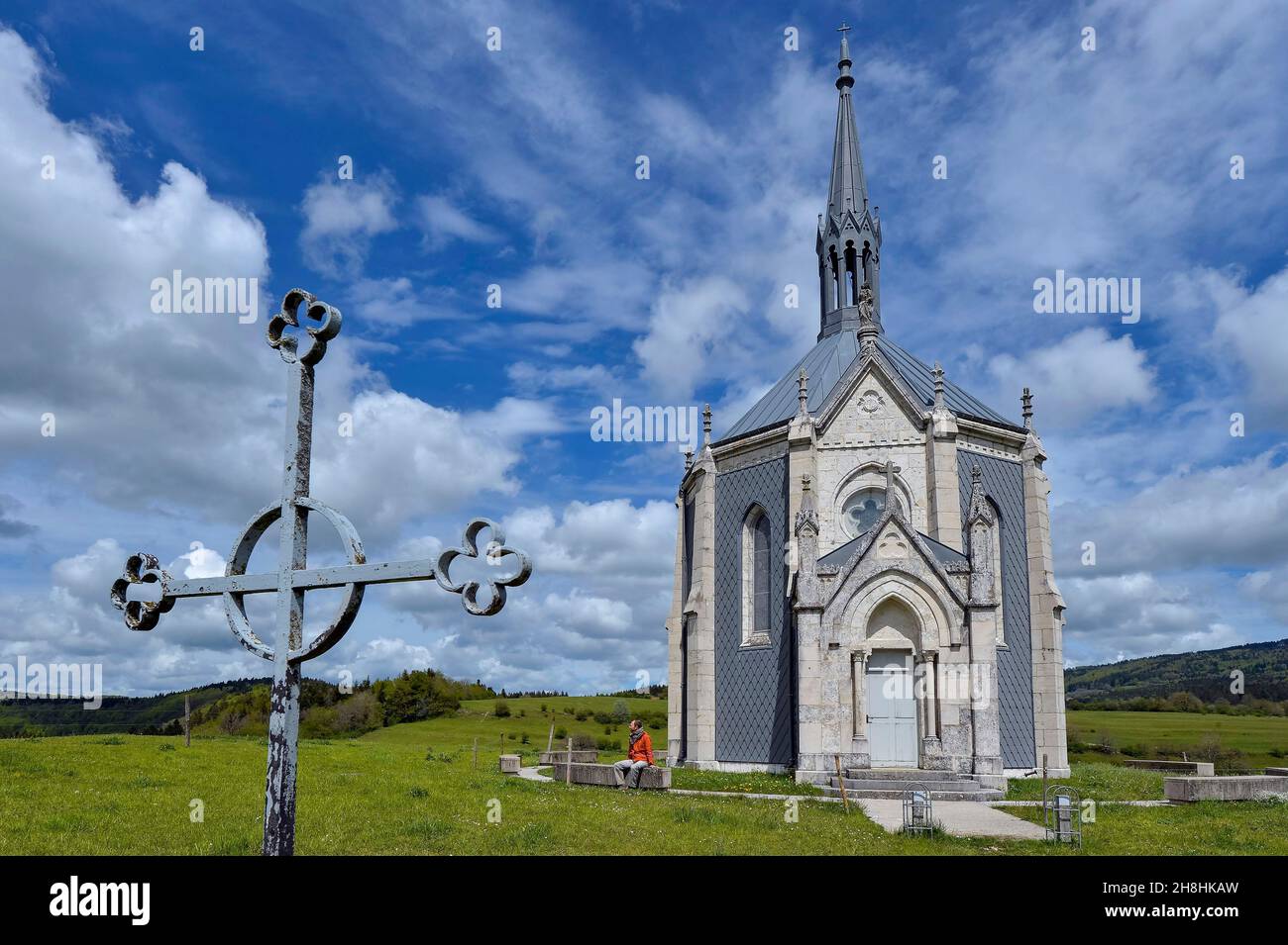 France, Doubs, Ornans, Via Francigena, Ouhans, la chapelle notre dame des Anges Stock Photo