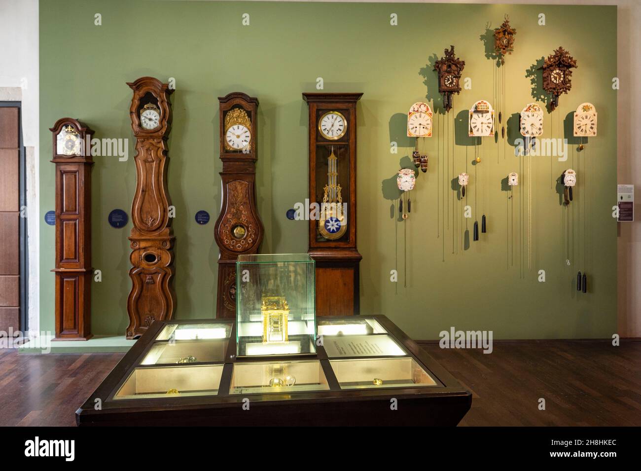 France, Doubs, Besancon, musee Granvelle, exhibition space of the musee du temps, collection of comtoises clocks Stock Photo