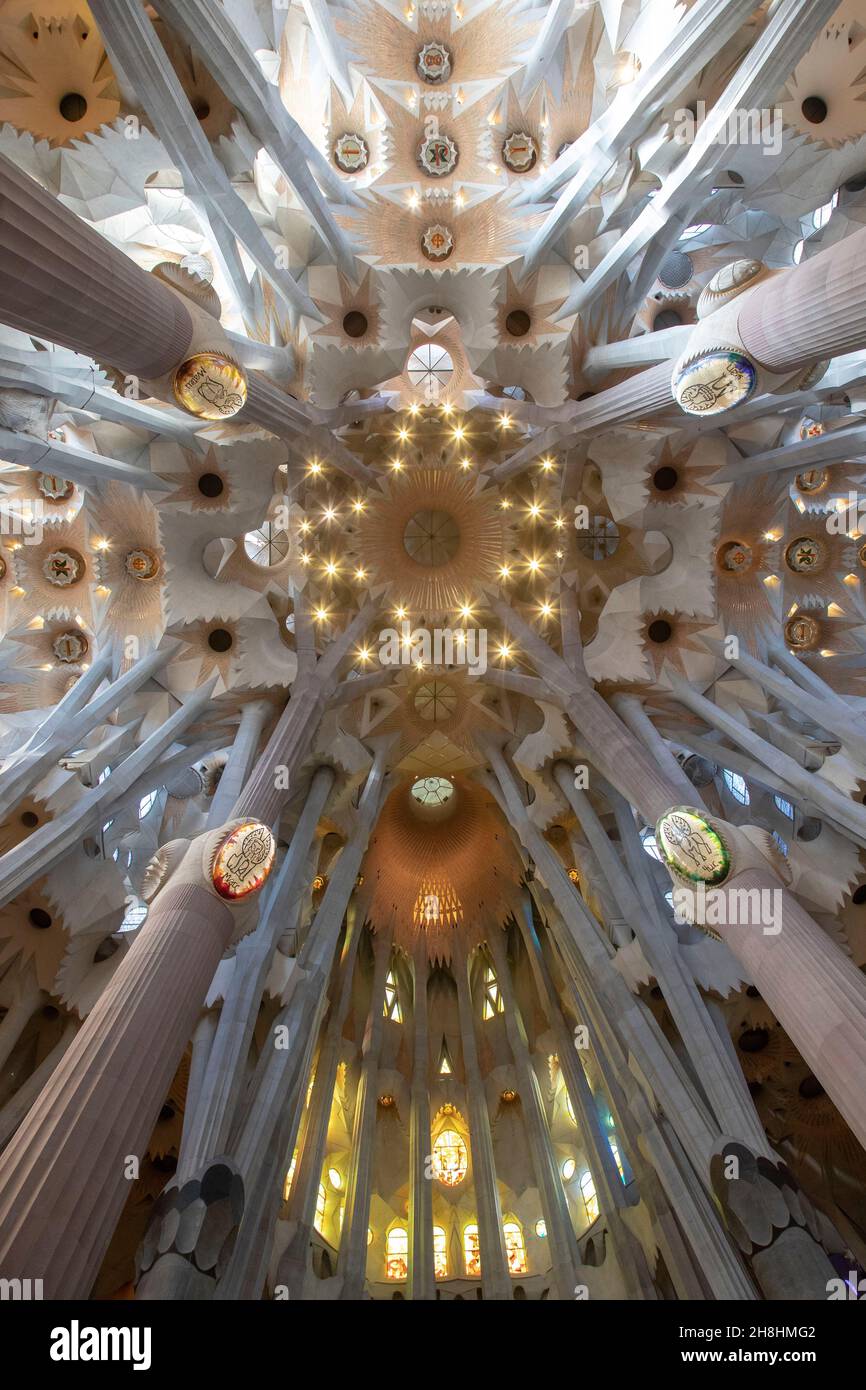 Spain, Catalonia, Barcelona, Eixample district, the Sagrada Familia cathedral by architect Antoni Gaudi, listed as World Heritage by UNESCO Stock Photo