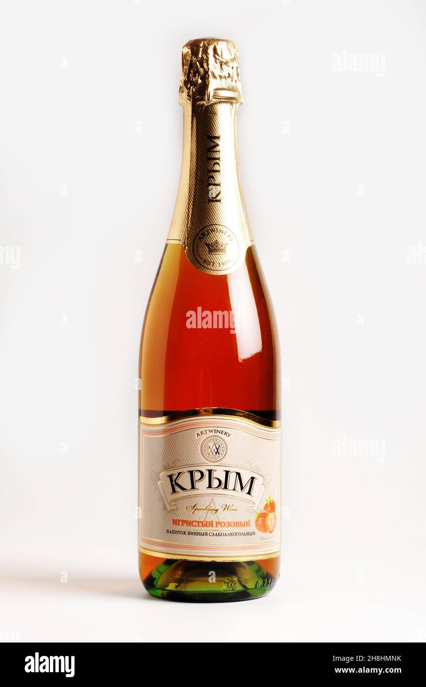 Krim artwinery strawberry champagne, Ukraine Stock Photo