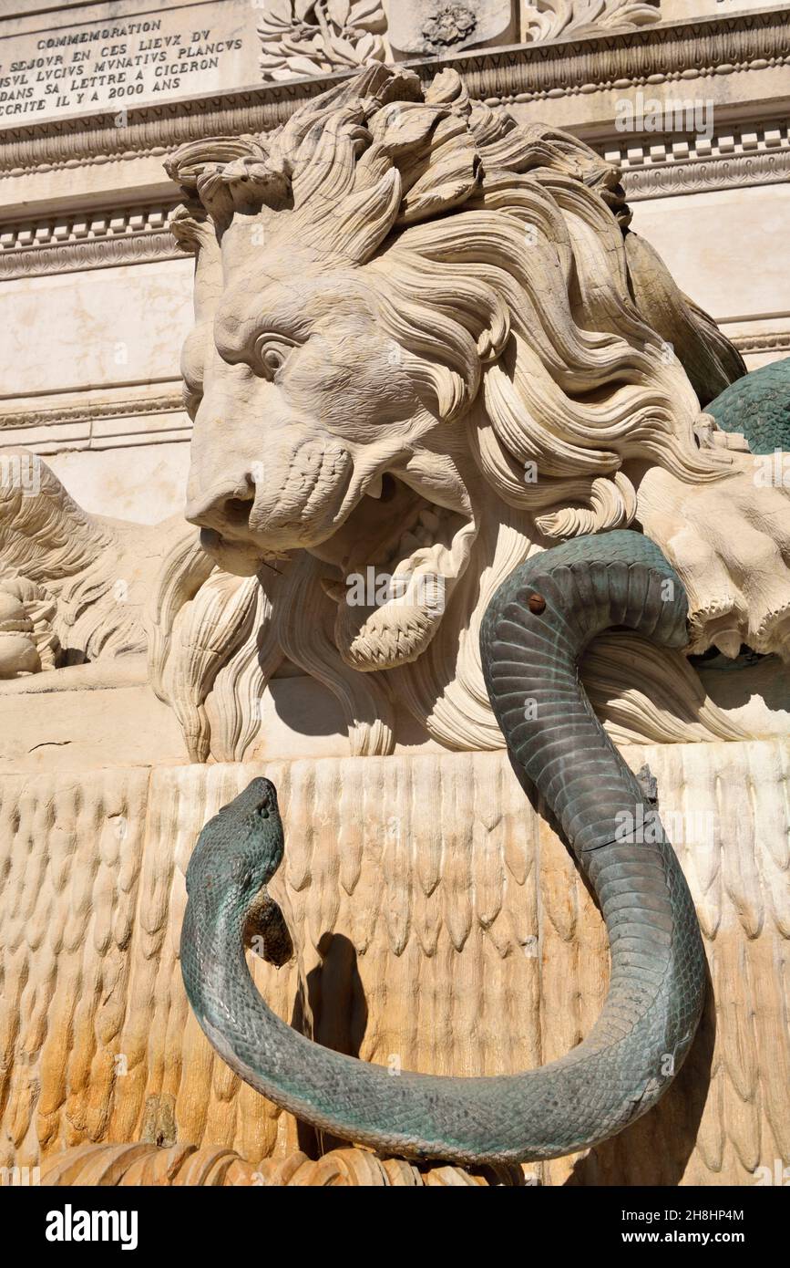 France, Isere, Grenoble, Cymaise square, the Lion and Snake fountain created by sculptor Victor Sappey in 1843 Stock Photo