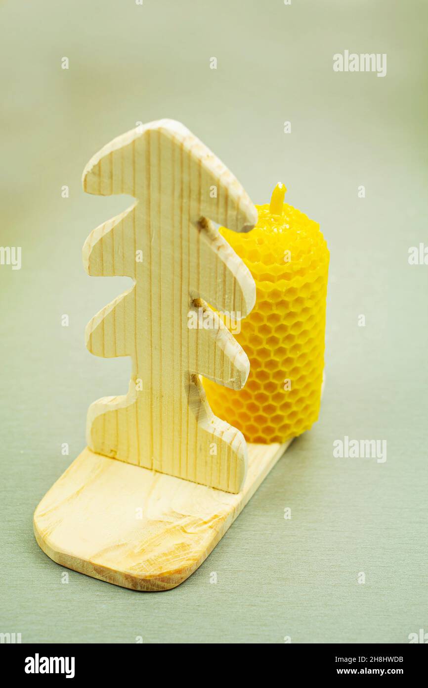 Homemade Christmas gifts, Christmas tree and candle made of natural wax