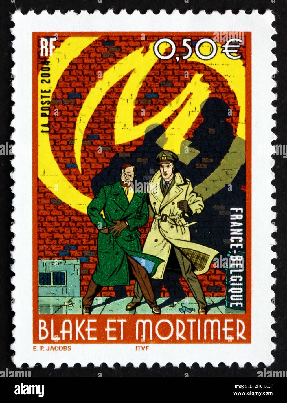 FRANCE - CIRCA 2004: a stamp printed in the France shows Blake and Mortimer, Comic Characters by Edgar P. Jacobs, circa 2004 Stock Photo