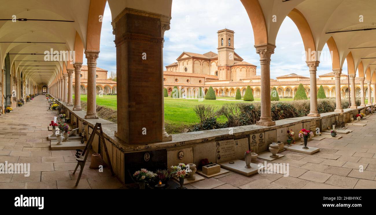 FERRARA, ITALY - NOVEMBER 9, 2021: The cemetery Certosa di Ferrara and church Chiesa di san Cristoforo. Stock Photo