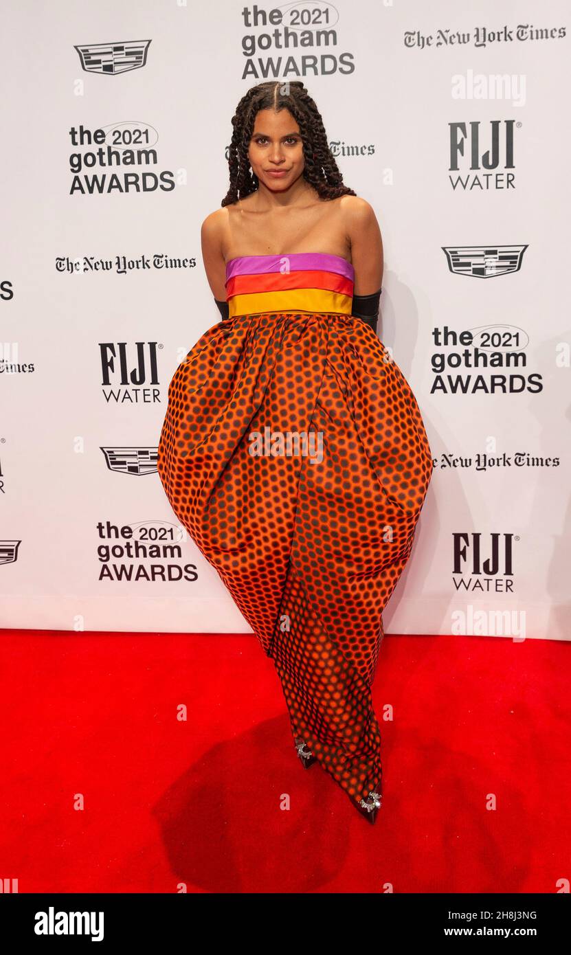 Zazie Beetz wearing dress by Christopher John Rogers attends the