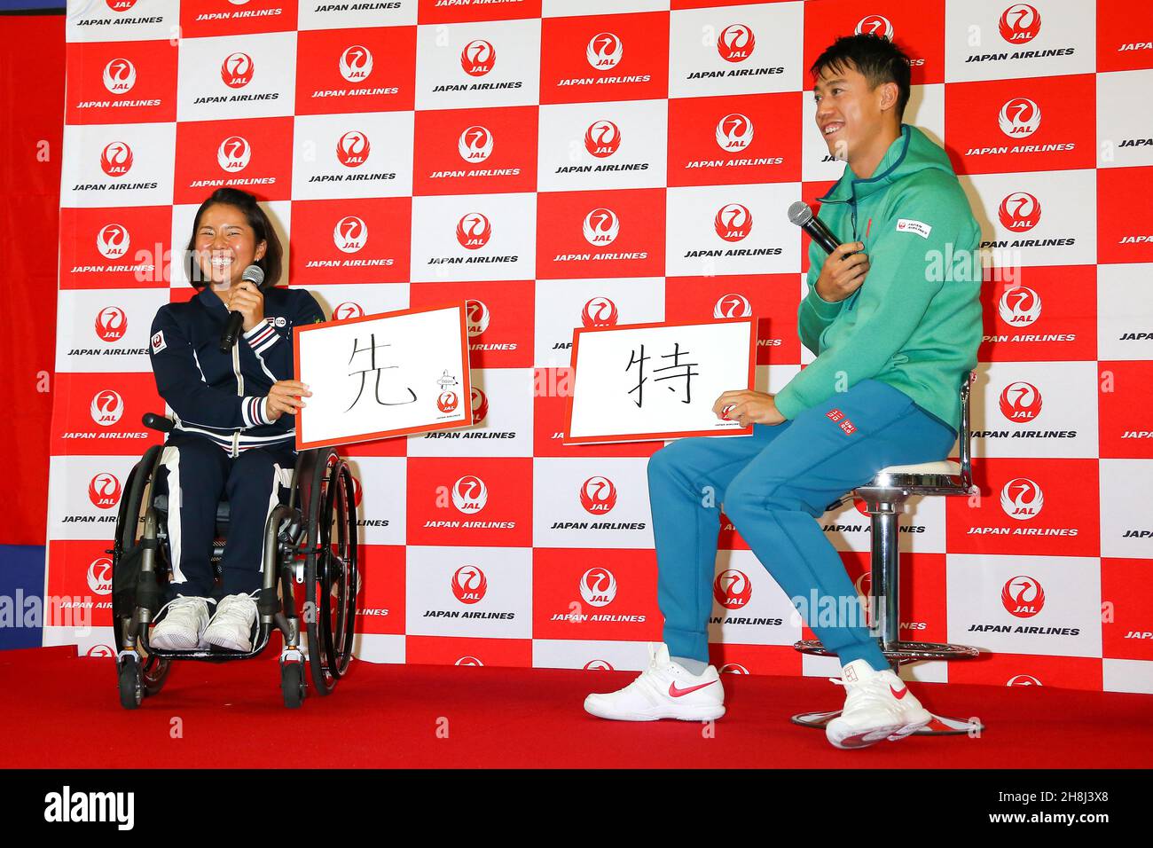 Japanese tennis player Kei Nishikori and Japanese wheelchair tennis