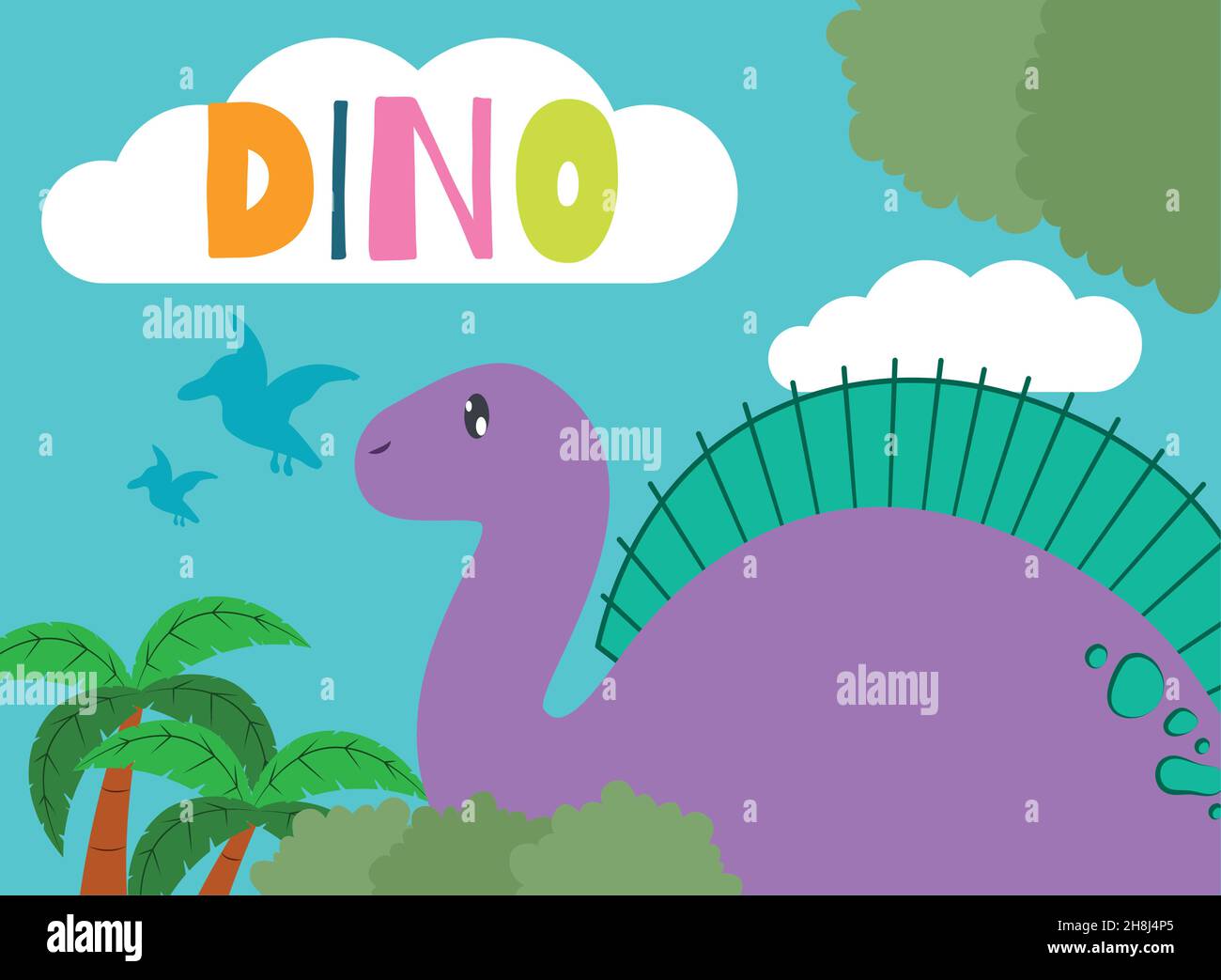 purple spinosaurus poster and dino lettering Stock Vector Image & Art ...