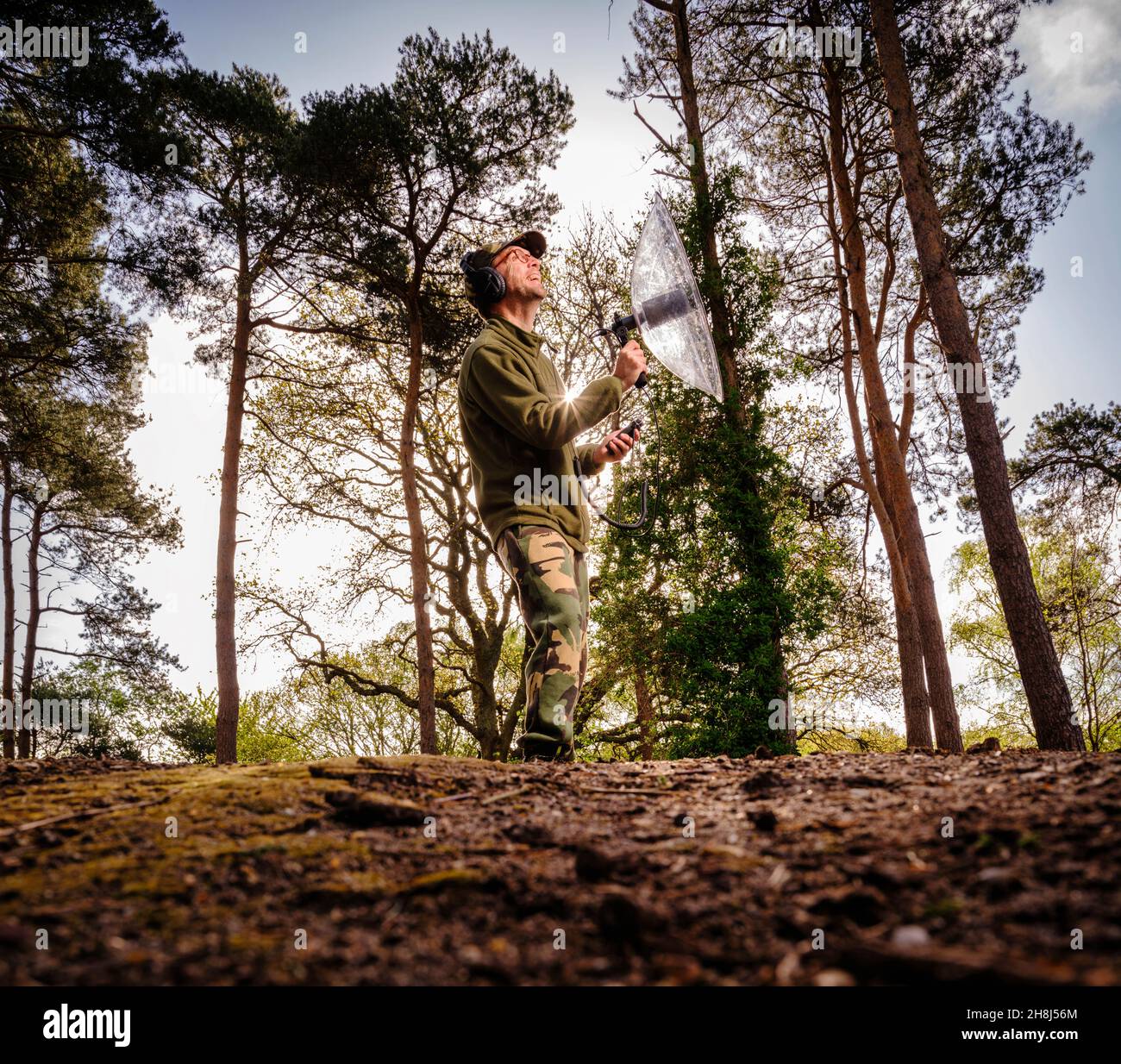 Adrian Thomas of the RSPB with his bird song recording equipment at