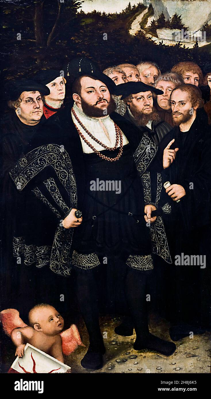 Martin Luther (1483-1546) and the Wittenberg Reformers by Lucas Cranach the Younger,  oil on panel, 1543 Stock Photo